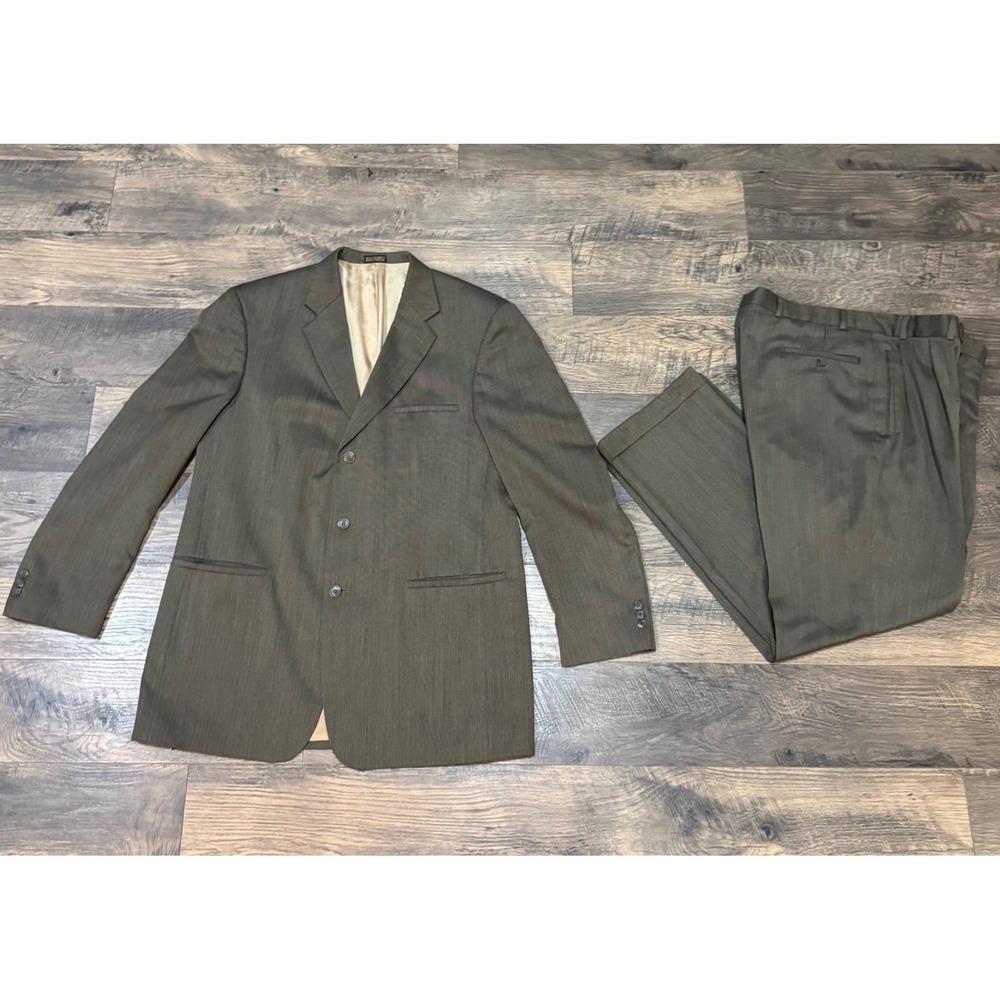 J. Ferrar Suit Set Custom Fit Blazer & Trousers Brown Mens Size‎ 44L